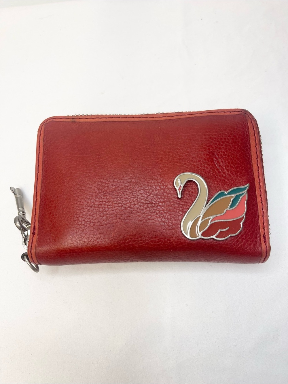 Fossil Red Leather Zip Wallet with Swan Accent